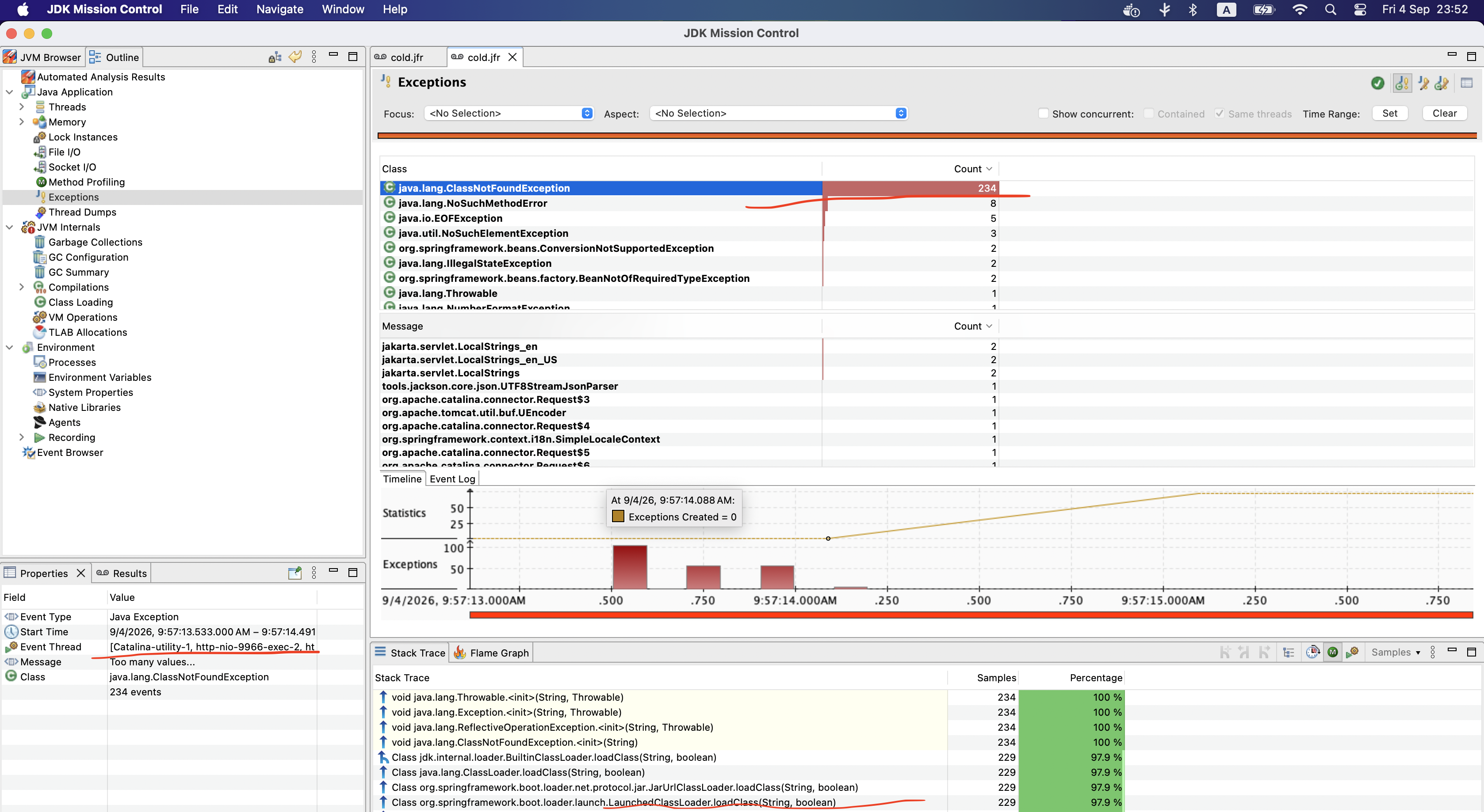 JDK Mission Control - exceptions view